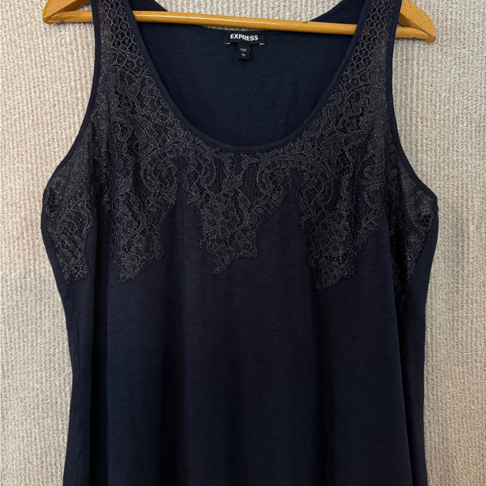 Express Navy & Metallic Lace Detail Women's Top